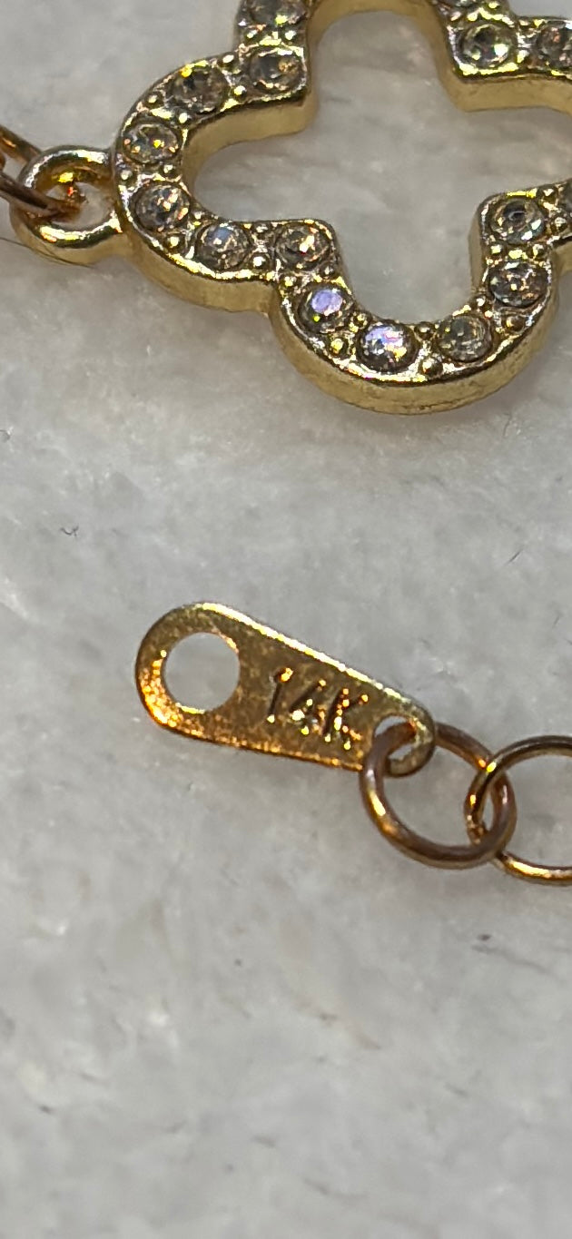 Bracelets - 14K - Cubic Zirconia - Hollow Clover - Gold or Silver Tone