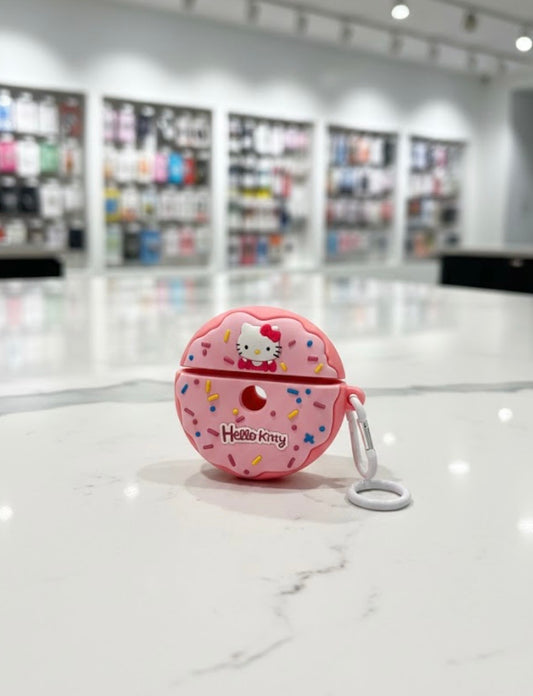 Airpod Silicone Case - Hello Kitty Pink Donut Shaped with Key Ring