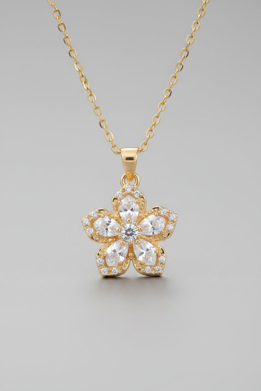 Necklace - Spinning Floral Pendant - Gold Tone