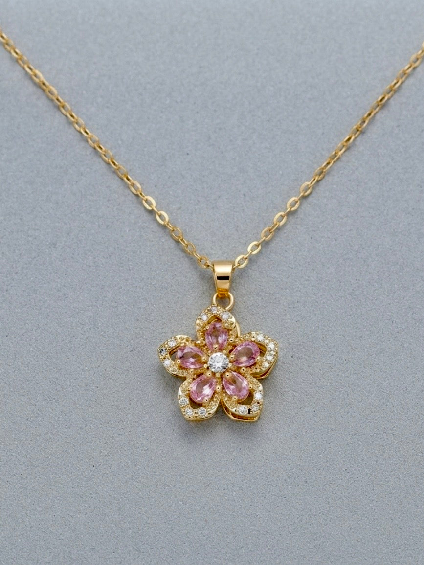 Necklace - Spinning Floral Pendant - Gold Tone