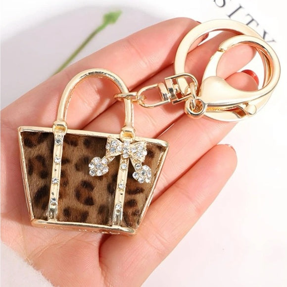 Keychain - Cheetah Fur Gold Purse Bag Charm