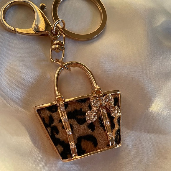 Keychain - Cheetah Fur Gold Purse Bag Charm