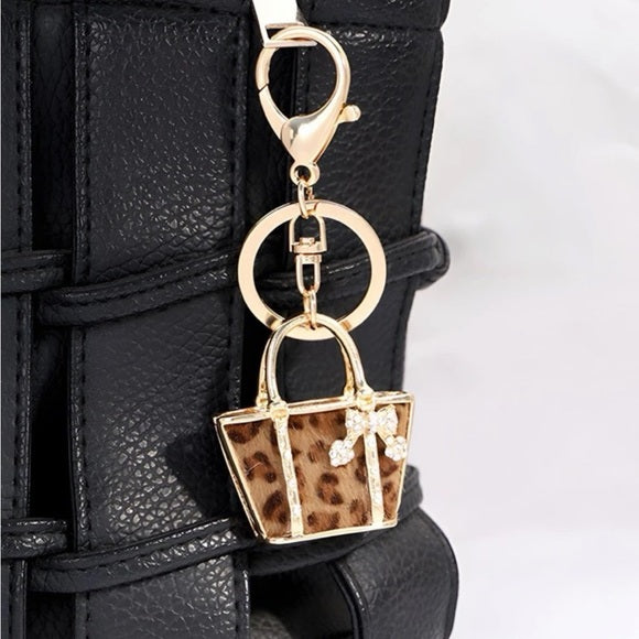 Keychain - Cheetah Fur Gold Purse Bag Charm