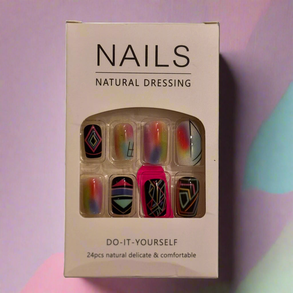 Press on Nails - Geometric with a Pop of Pastels