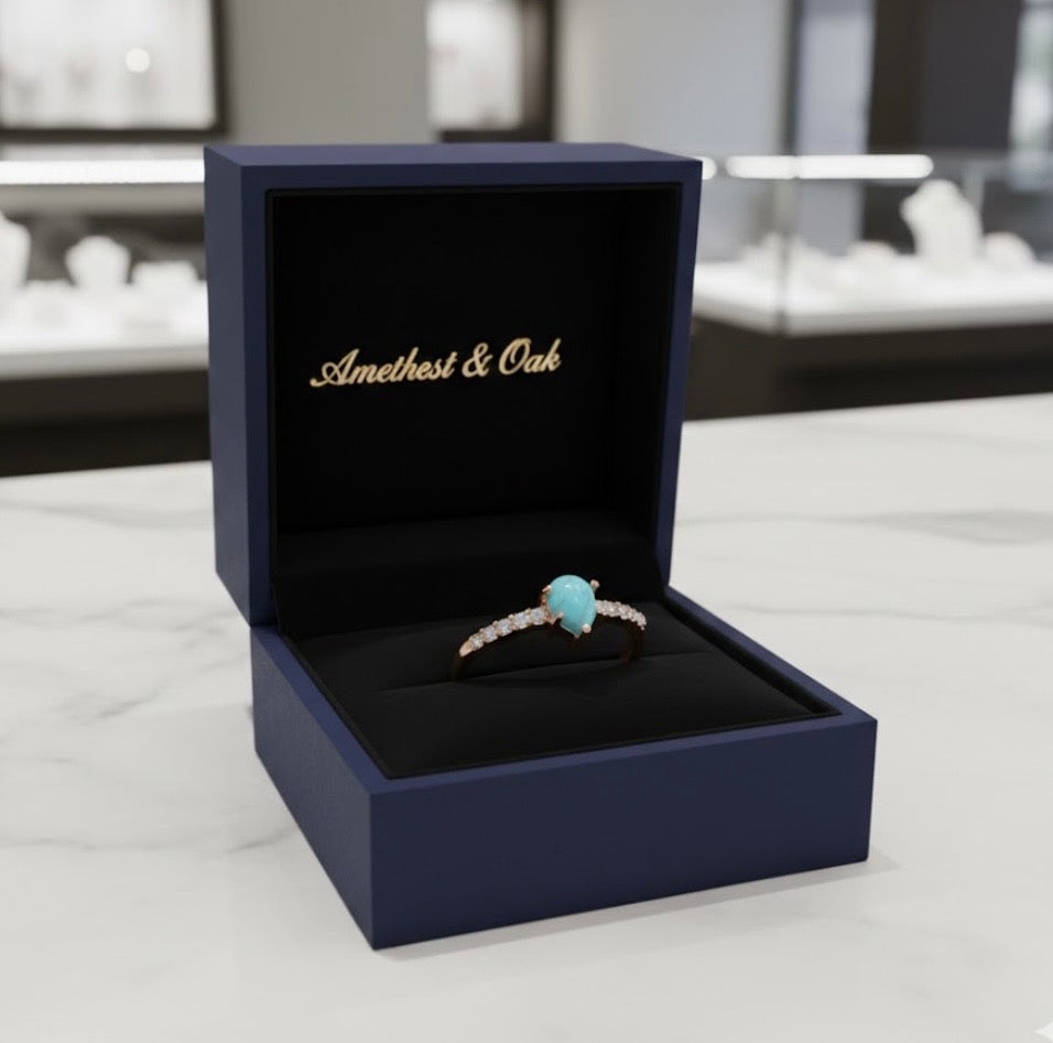 Ring - Pear Shaped Larimar Stone Adorned with Rhinestones - Size - 10.5