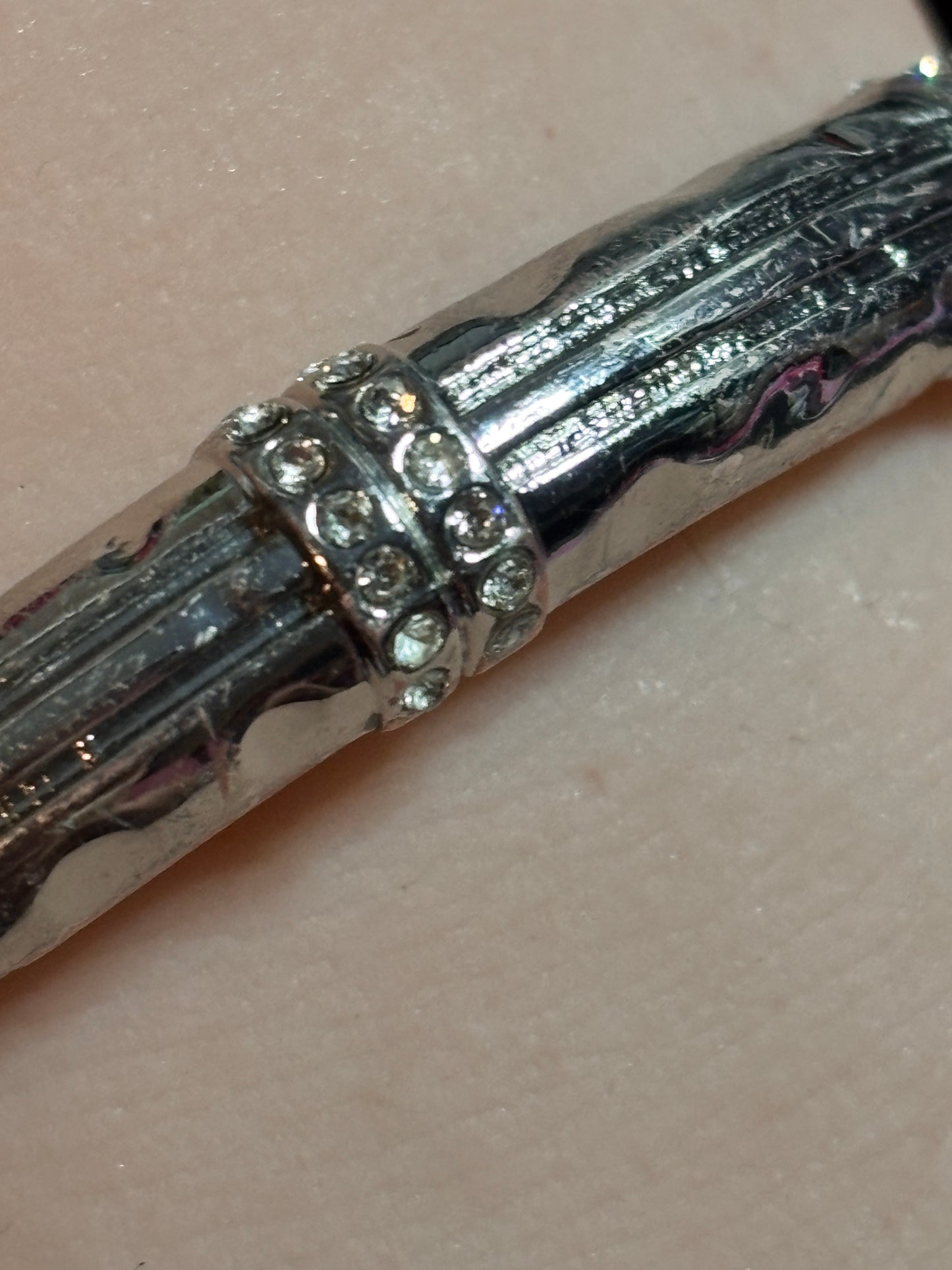 Vintage Previously Owned Silver Plated Bangle Bracelet with Crystal Accents