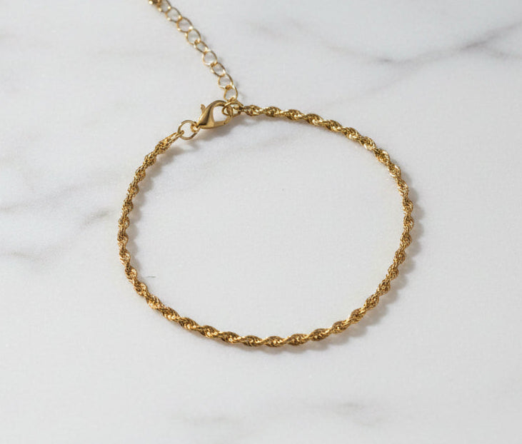 Bracelet - Gold Tone - Twisted Rope Chain - Size 8.25"