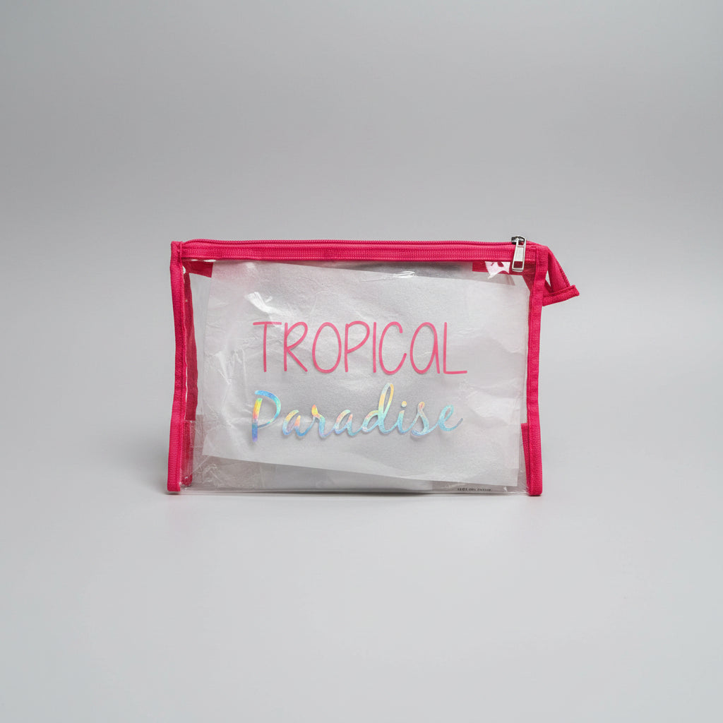 Makeup Bag - Tropical Flamingos - Clear PVC - Travel Organizer - Toiletry Clutch