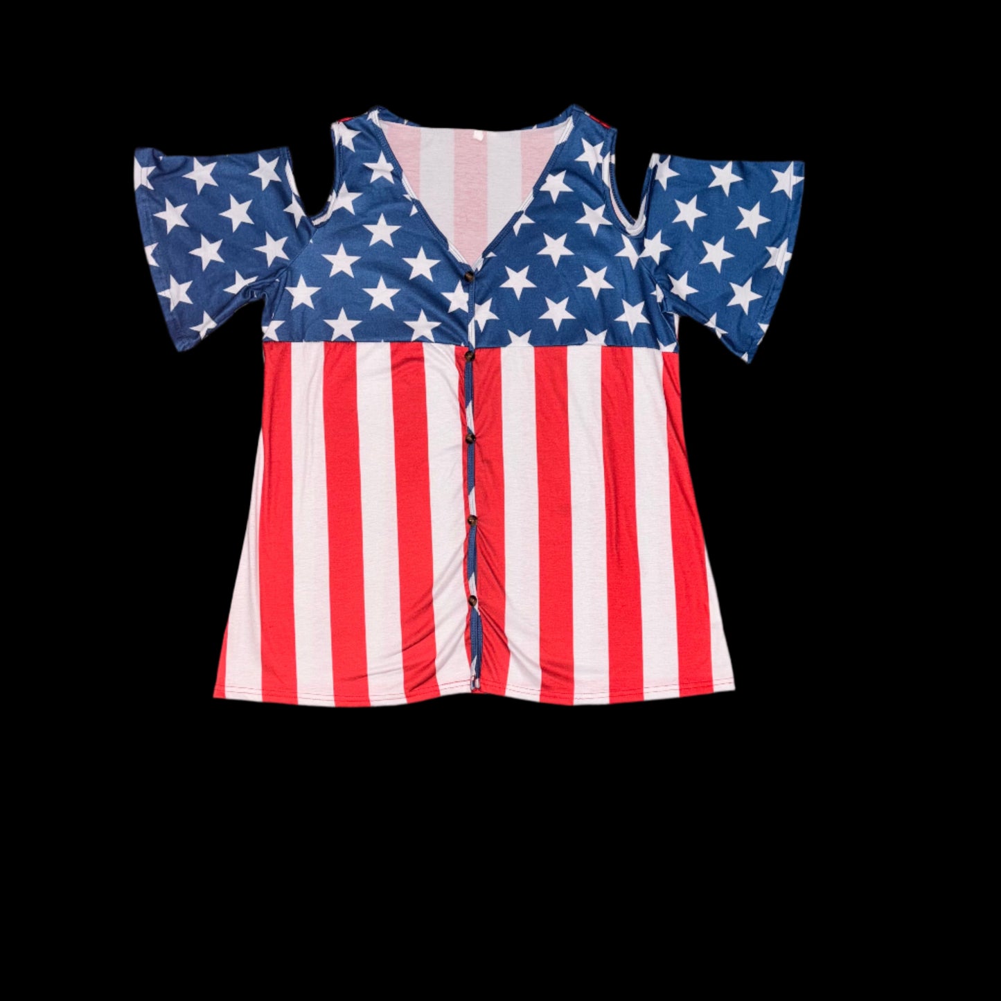 Ladies Top - Cold Shoulder Style - Red, White and Blue - Stars and Stripes
