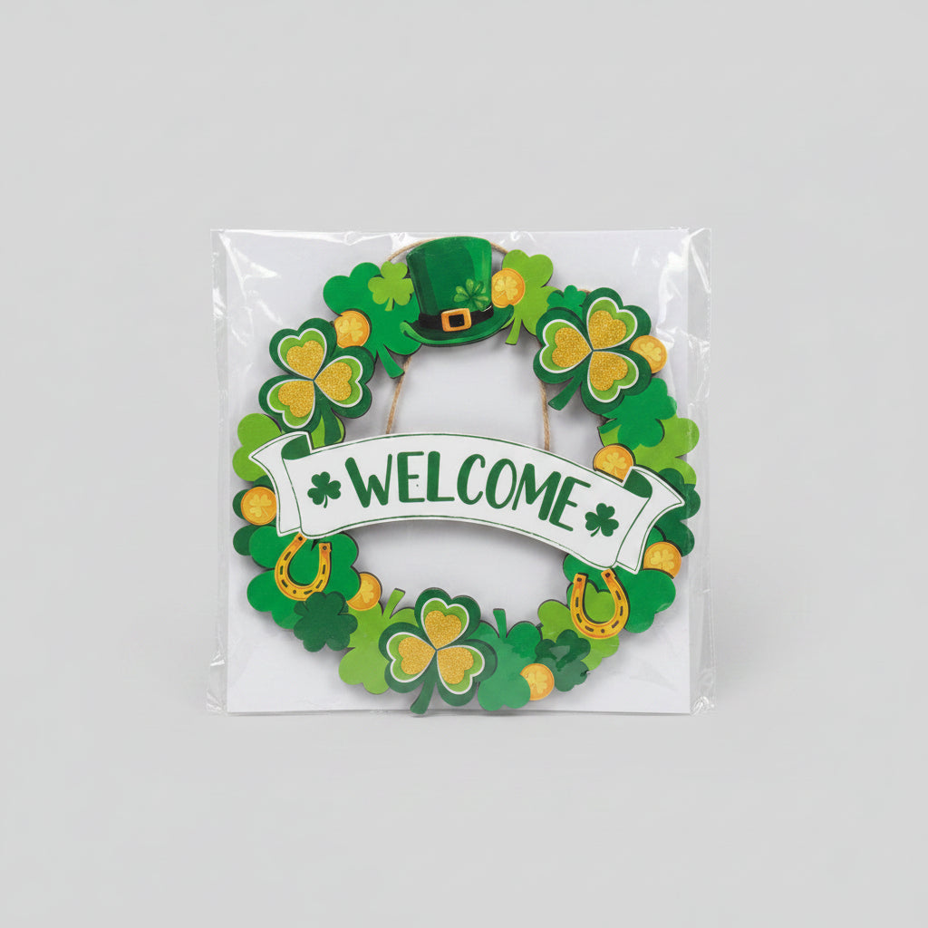 Welcome Sign - St. Patrick's Day - Wooden Wreath - Door Hanger - Lucky Shamrock