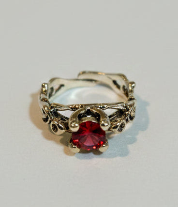 Ring - Gothic - Skeleton - with Ruby-Red Crystal Centerpiece - Open Ended - Size 7, 8
