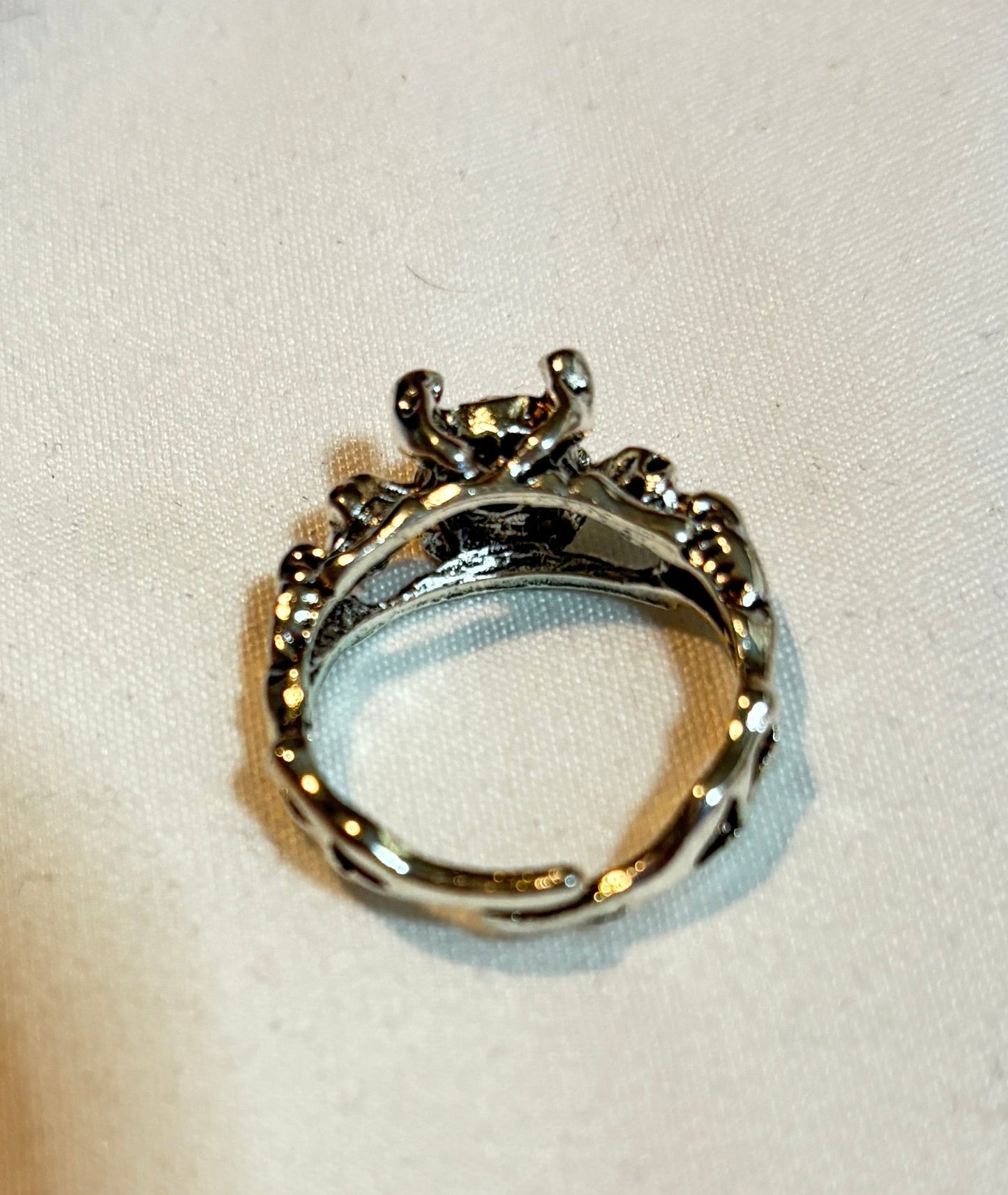 Ring - Gothic - Skeleton - with Ruby-Red Crystal Centerpiece - Open Ended - Size 7, 8