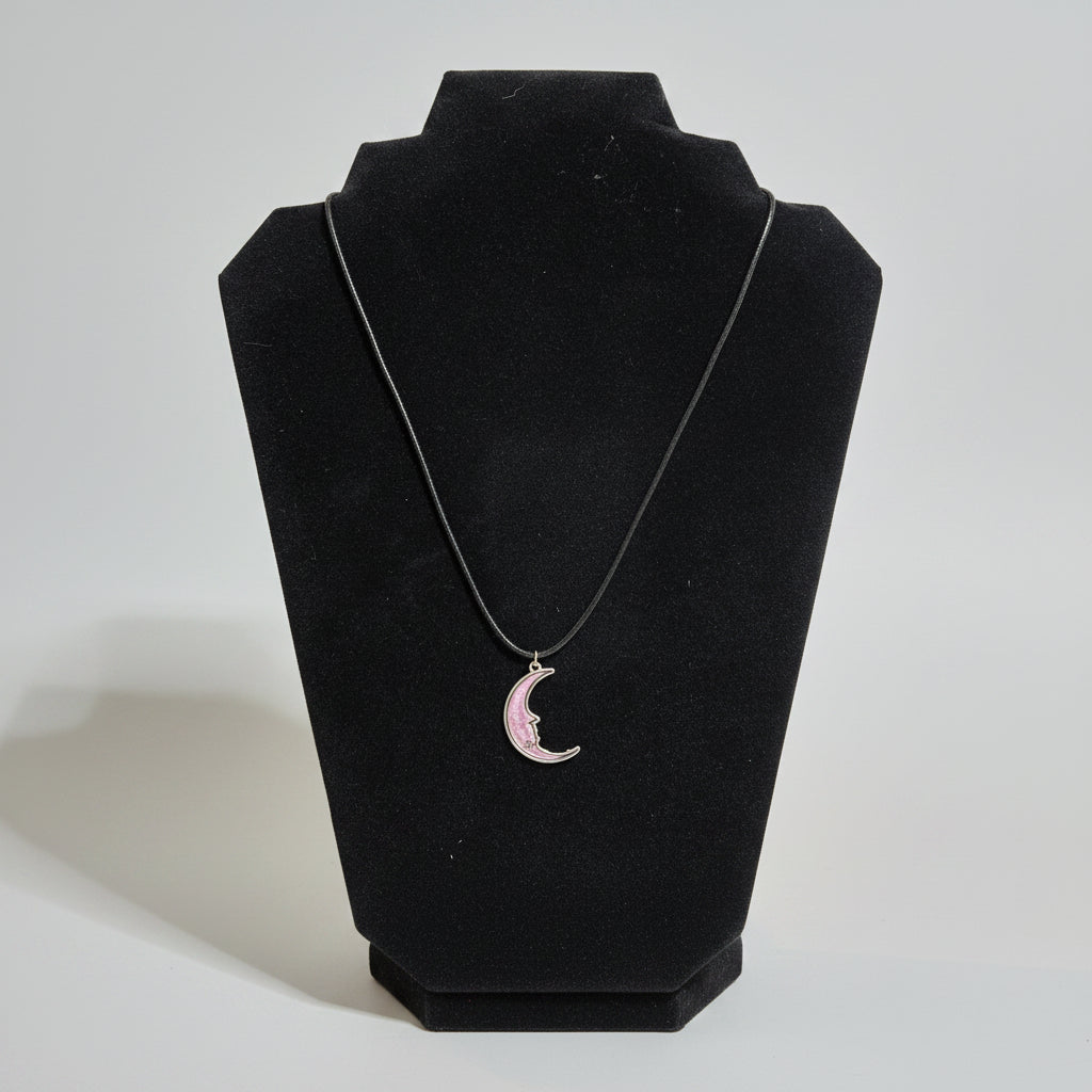 Necklace - Crescent Moon Pendant - Black Vinyl Cord