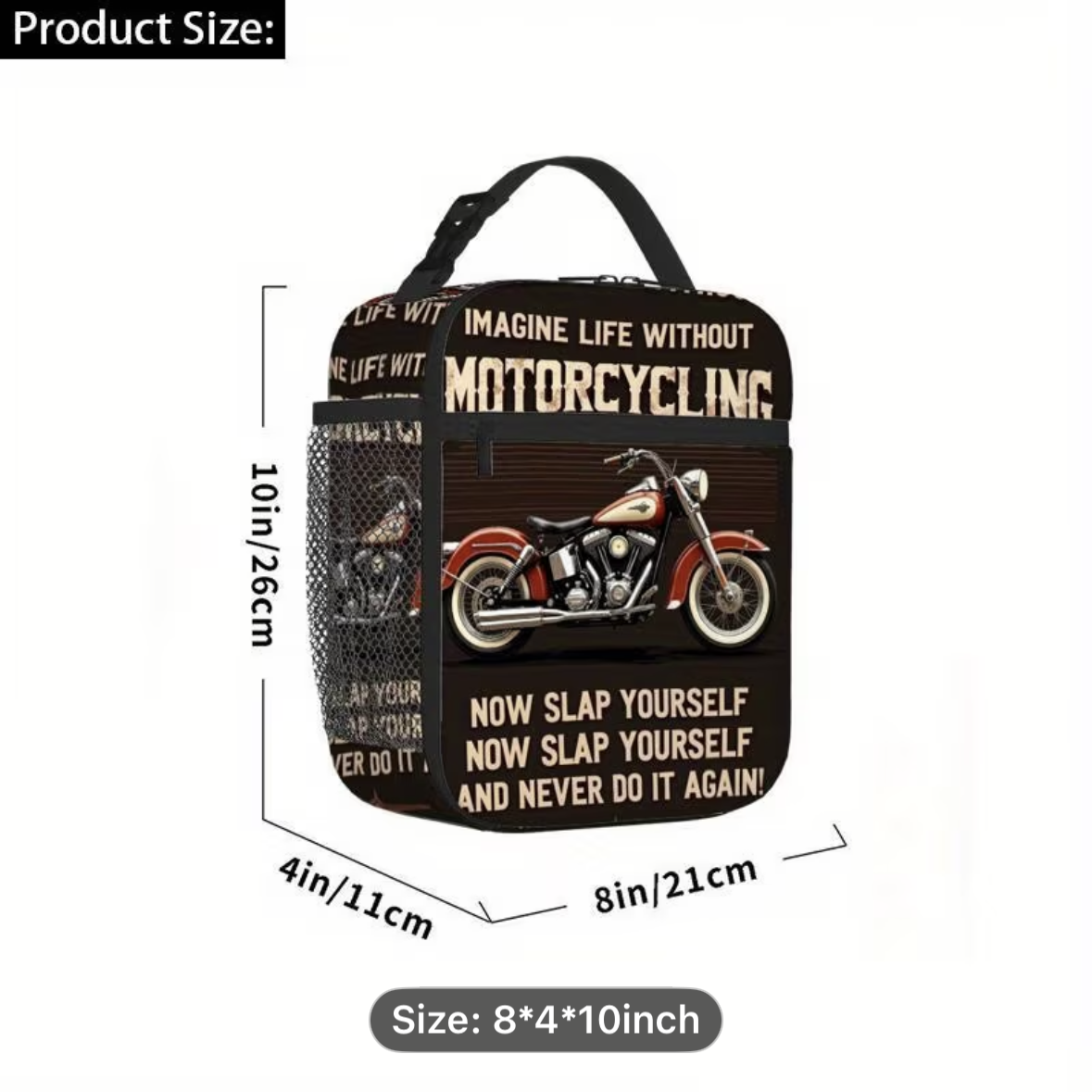 Lunch Bag - Imagine Life Without Motorcycling - Insulated Lunch Bag - Cooler Tote - with Mesh Side Pocket