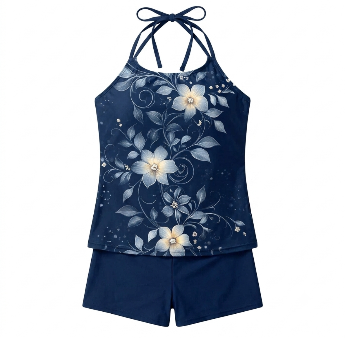 Woman's Swimsuit - 2 Piece Tankini - Floral Blue - Size S