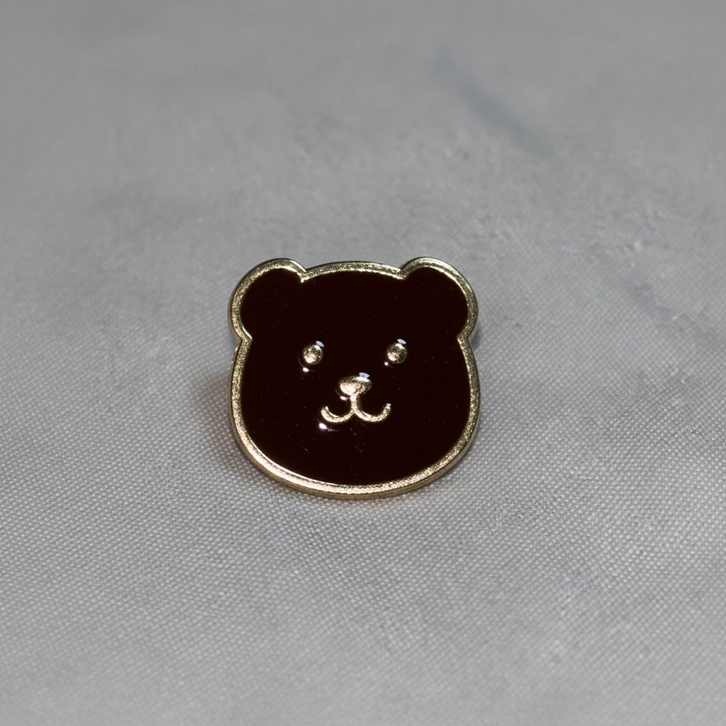 Lapel Pin - Brown Bear Face - Enamel - Gold Tone