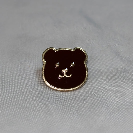 Lapel Pin - Brown Bear Face - Enamel - Gold Tone