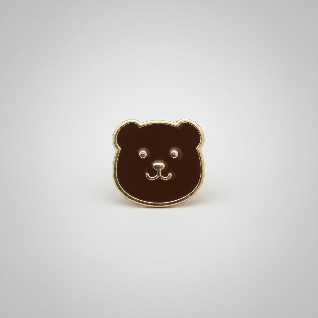 Lapel Pin - Brown Bear Face - Enamel - Gold Tone