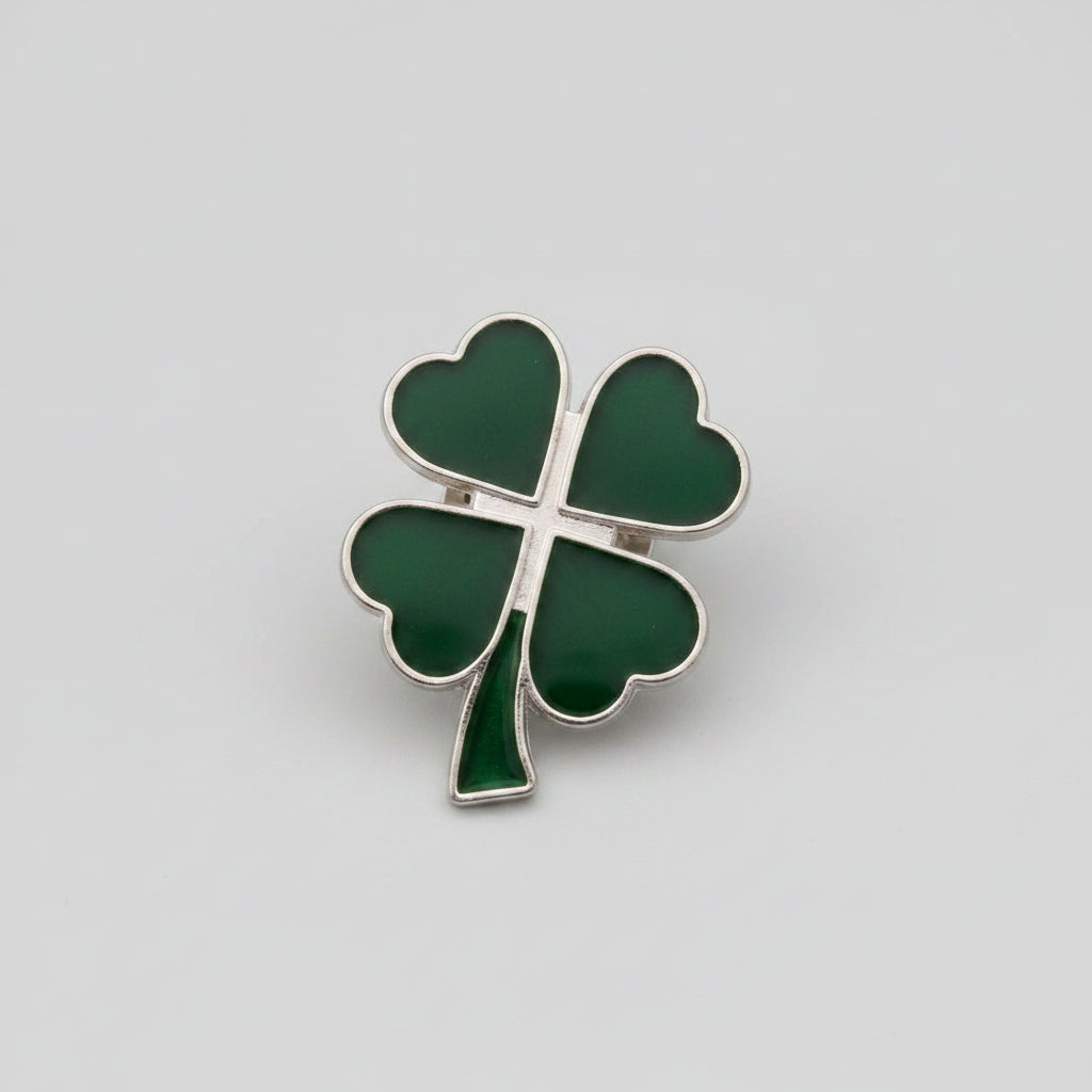 Lapel Pin - Four Leaf Clover - Green Enamel & Silver Tone