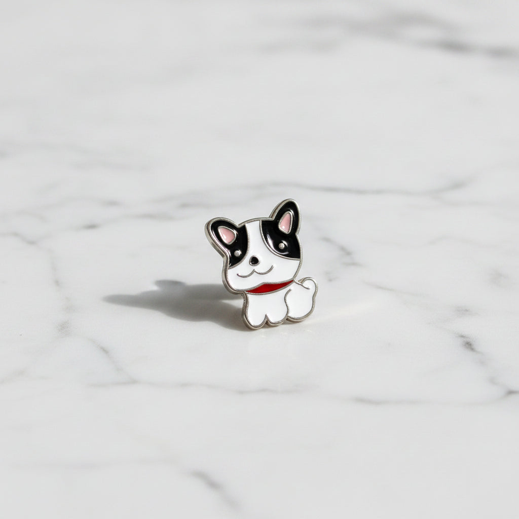 Lapel Pin - Black and White French Bull Dog