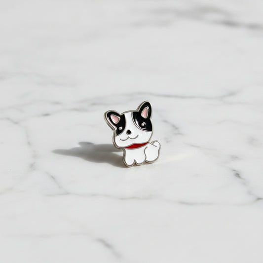 Lapel Pin - Black and White French Bull Dog