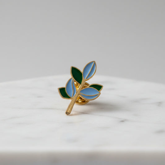 Lapel Pin - Leafy Branch - Pale Blue & Green