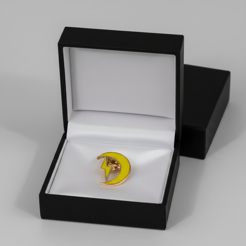Lapel Pin - Yellow Moon Crescent with Lightening Bolt