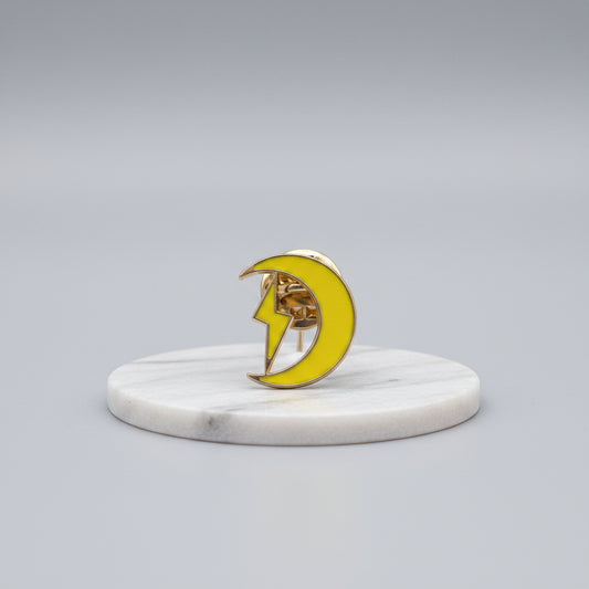 Lapel Pin - Yellow Moon Crescent with Lightening Bolt