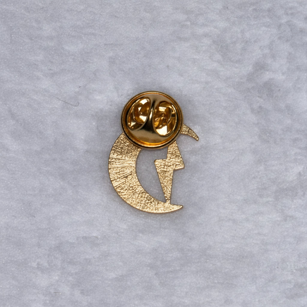 Lapel Pin - Yellow Moon Crescent with Lightening Bolt