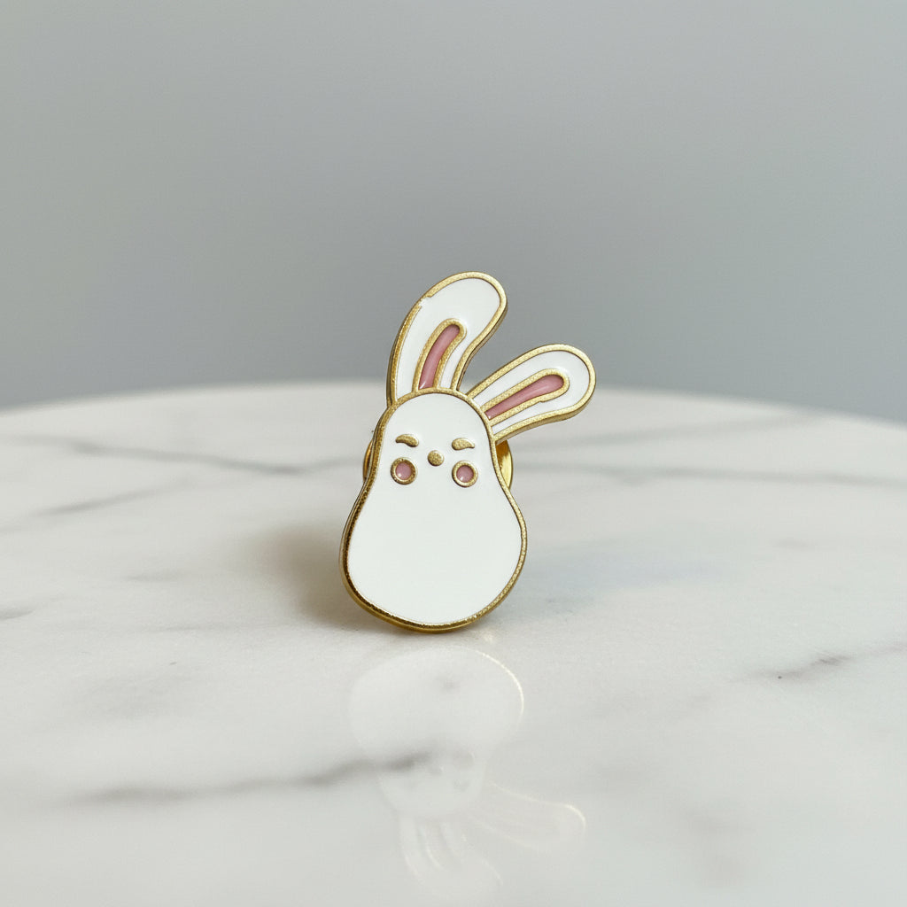 Lapel Pin - Sleepy White Bunny Rabbit