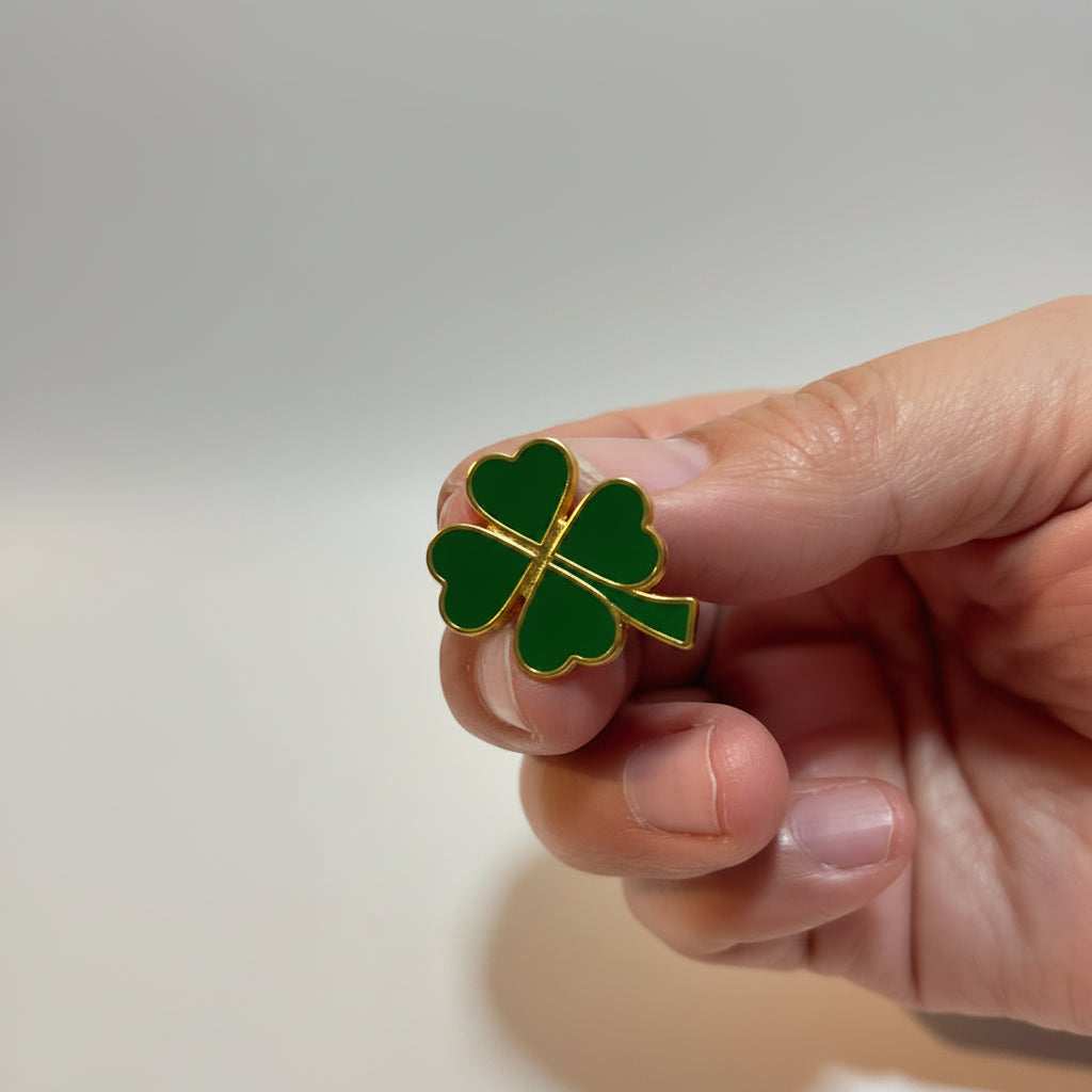 Lapel Pin - Four Leaf Clover - Green Enamel & Silver Tone