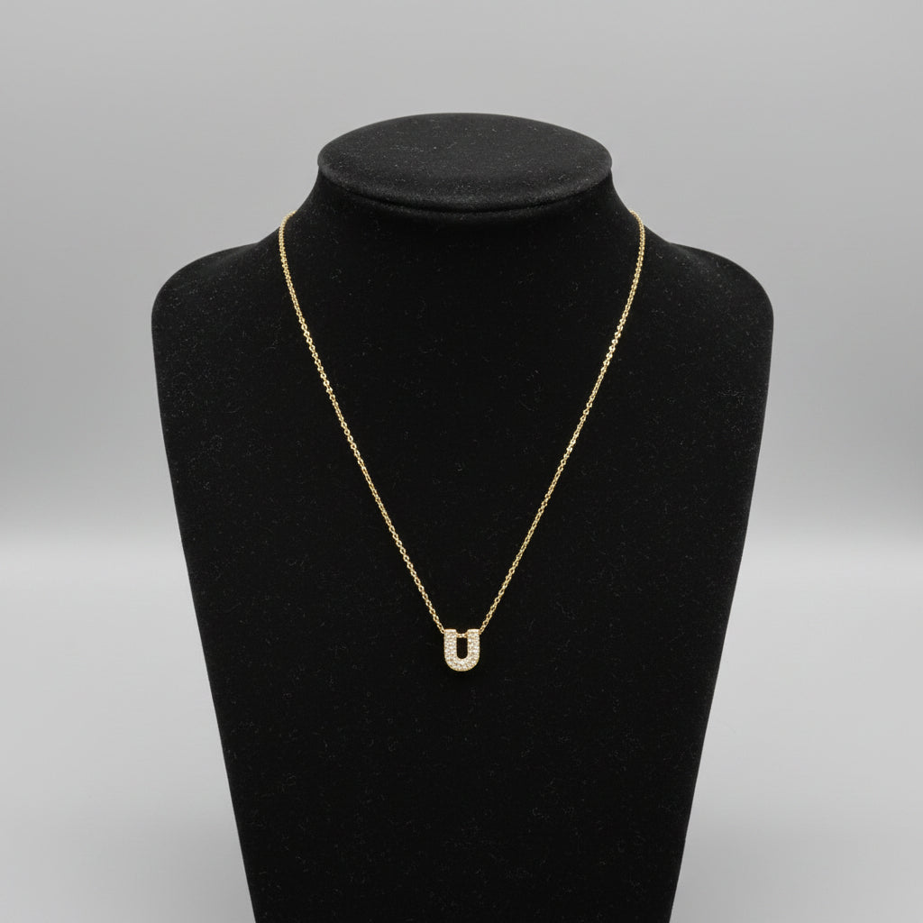 Necklace - FoyJoey - Sterling Silver - Gold Tone - Letter "U"