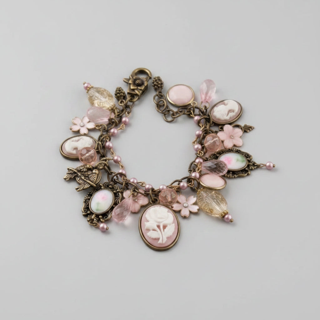 Bracelet -  Victorian-inspired - Cameo Charms - Antique Bronze Plated Alloy
