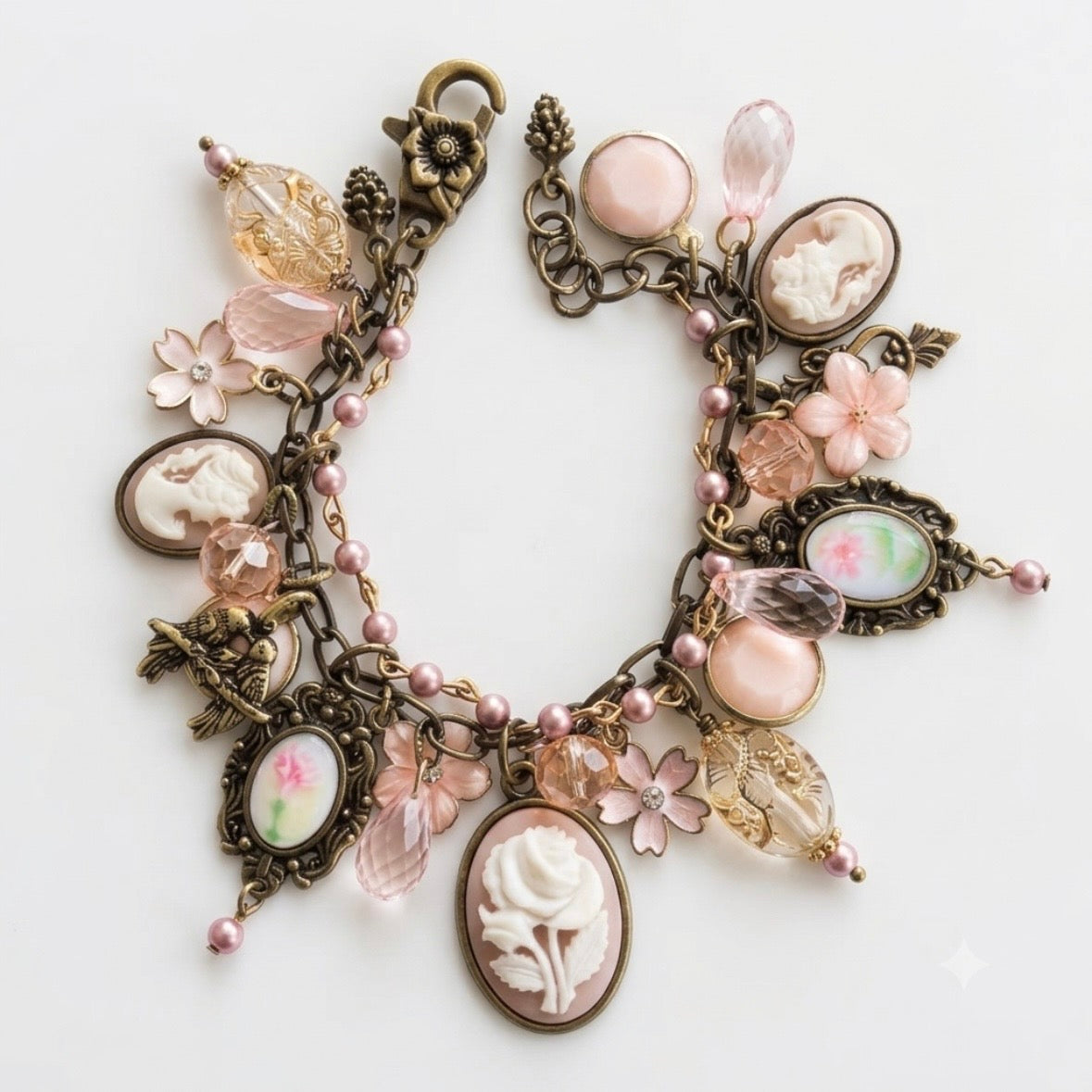 Bracelet -  Victorian-inspired - Cameo Charms - Antique Bronze Plated Alloy