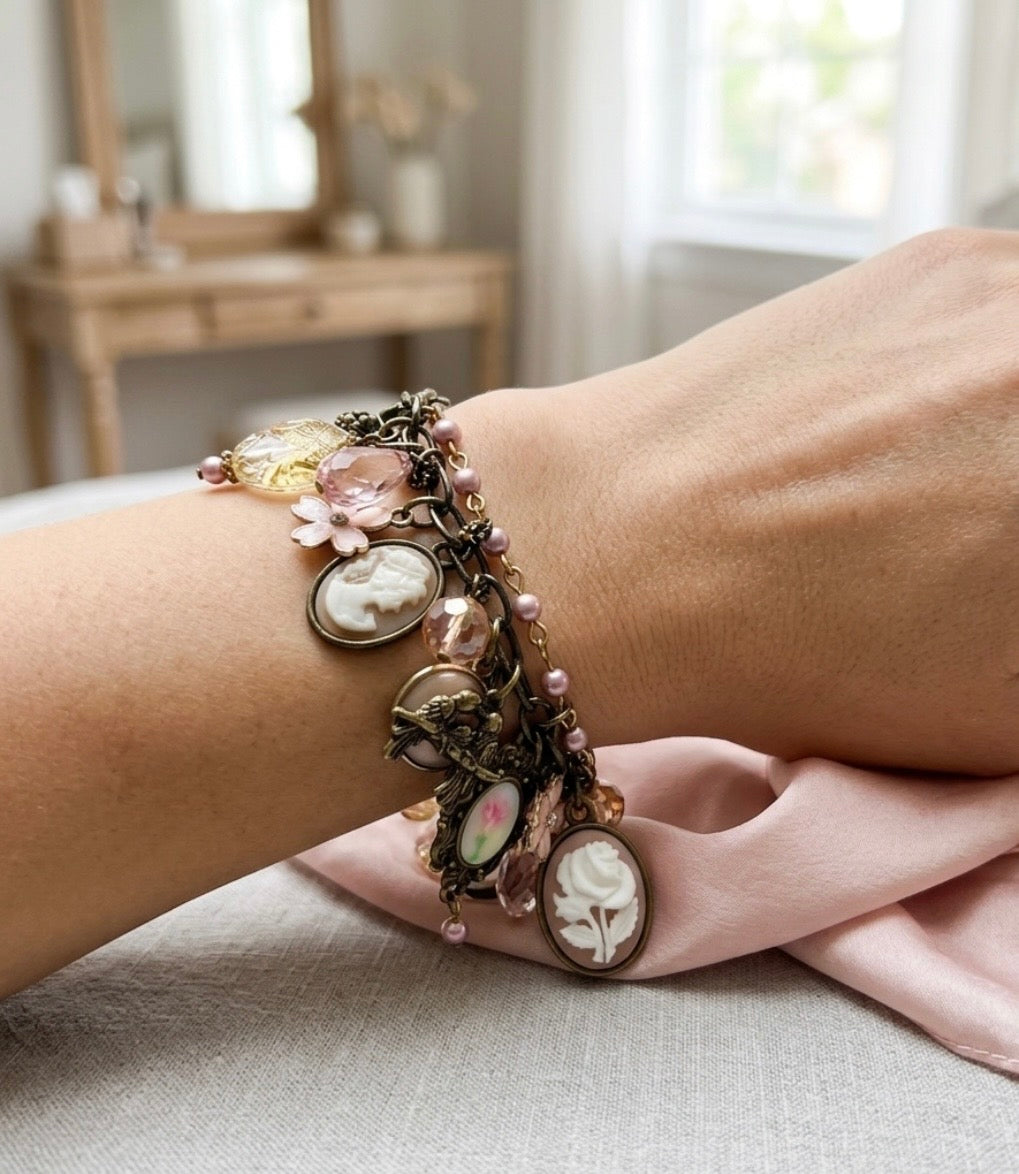 Bracelet -  Victorian-inspired - Cameo Charms - Antique Bronze Plated Alloy