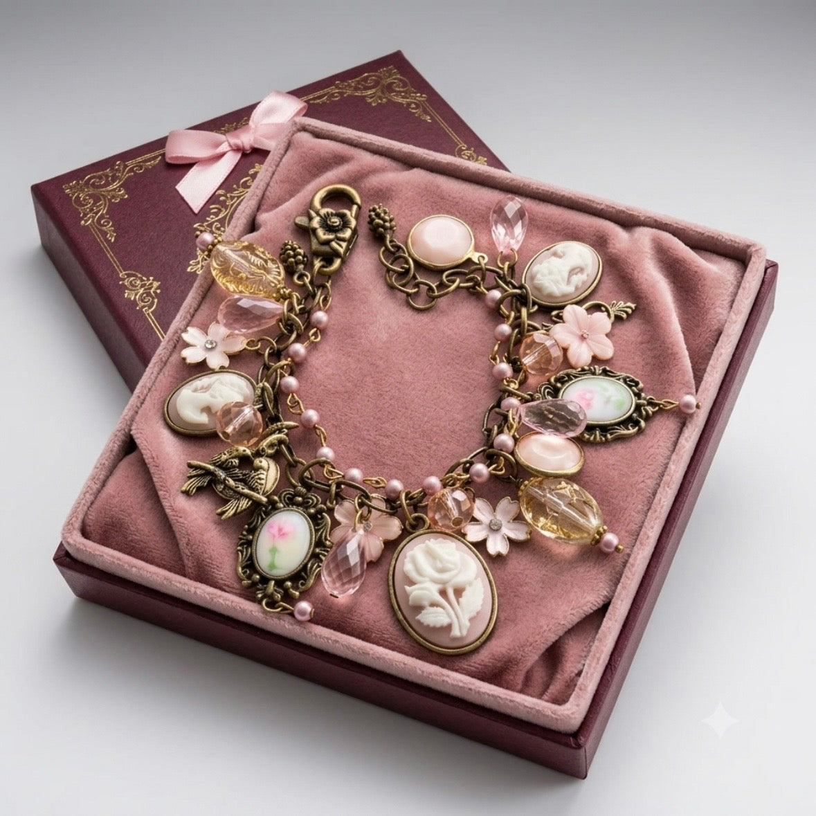 Bracelet -  Victorian-inspired - Cameo Charms - Antique Bronze Plated Alloy