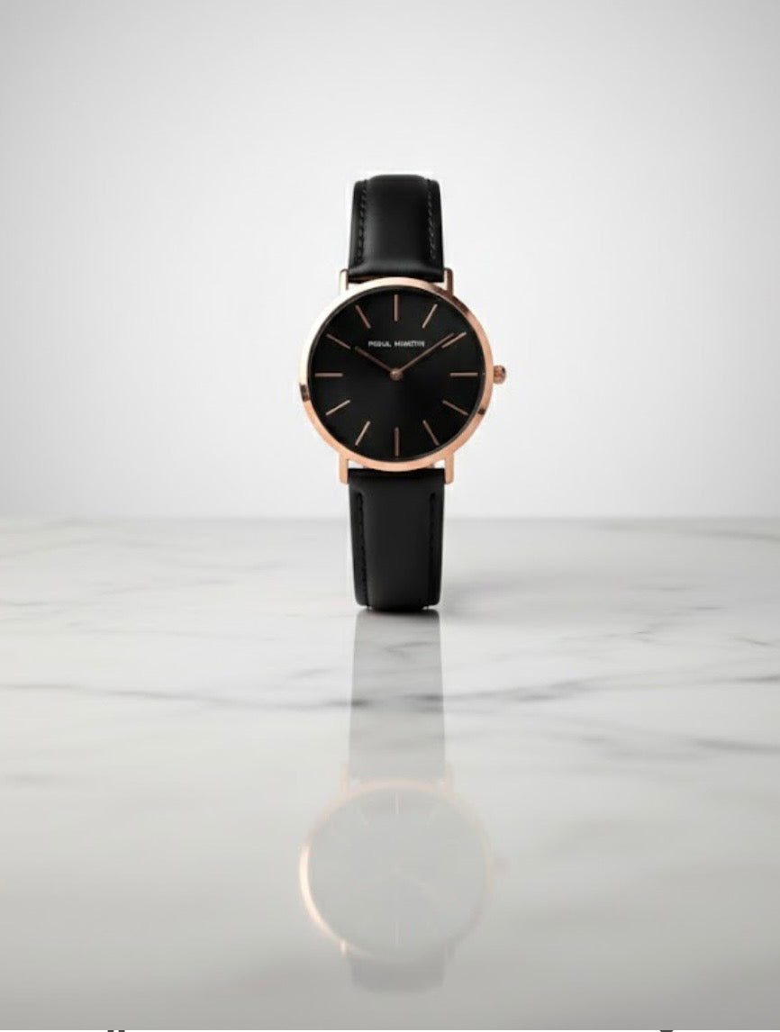Hannah Martin Watch - Rose Gold with Black Band