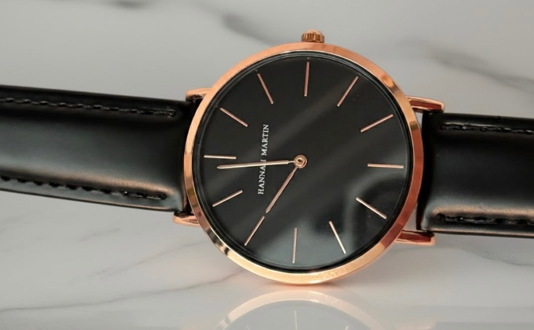 Hannah Martin Watch - Rose Gold with Black Band