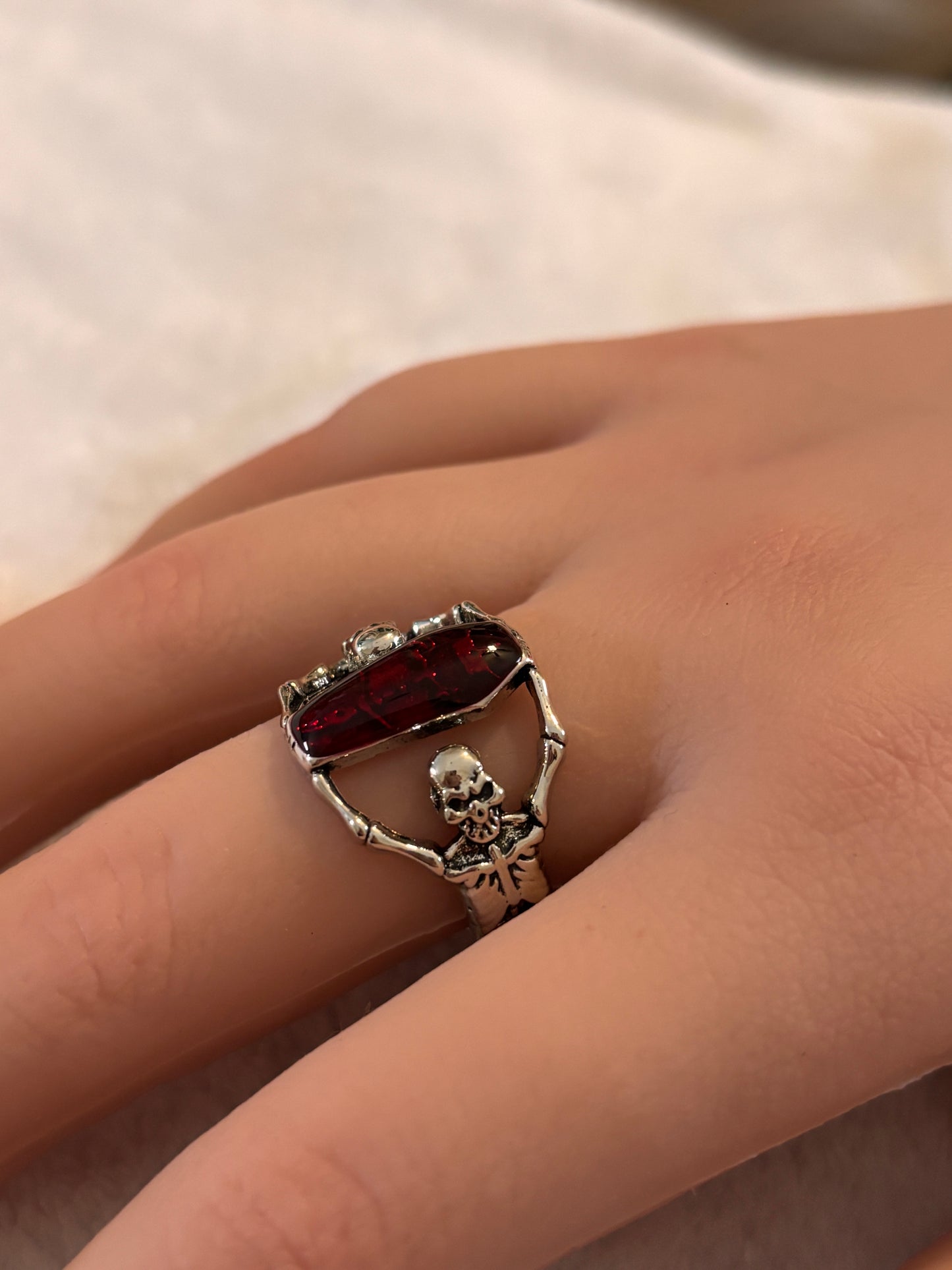 Ruby Coffin Skull Ring - Size 11