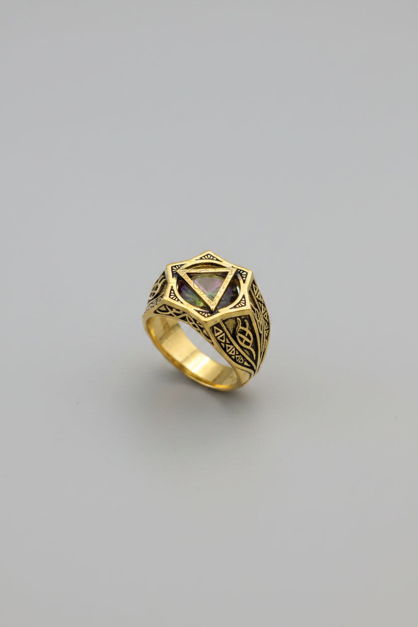 Ring -  Hexagram Adorn with Zircon Mosaic Details - Size 10 - # 1060