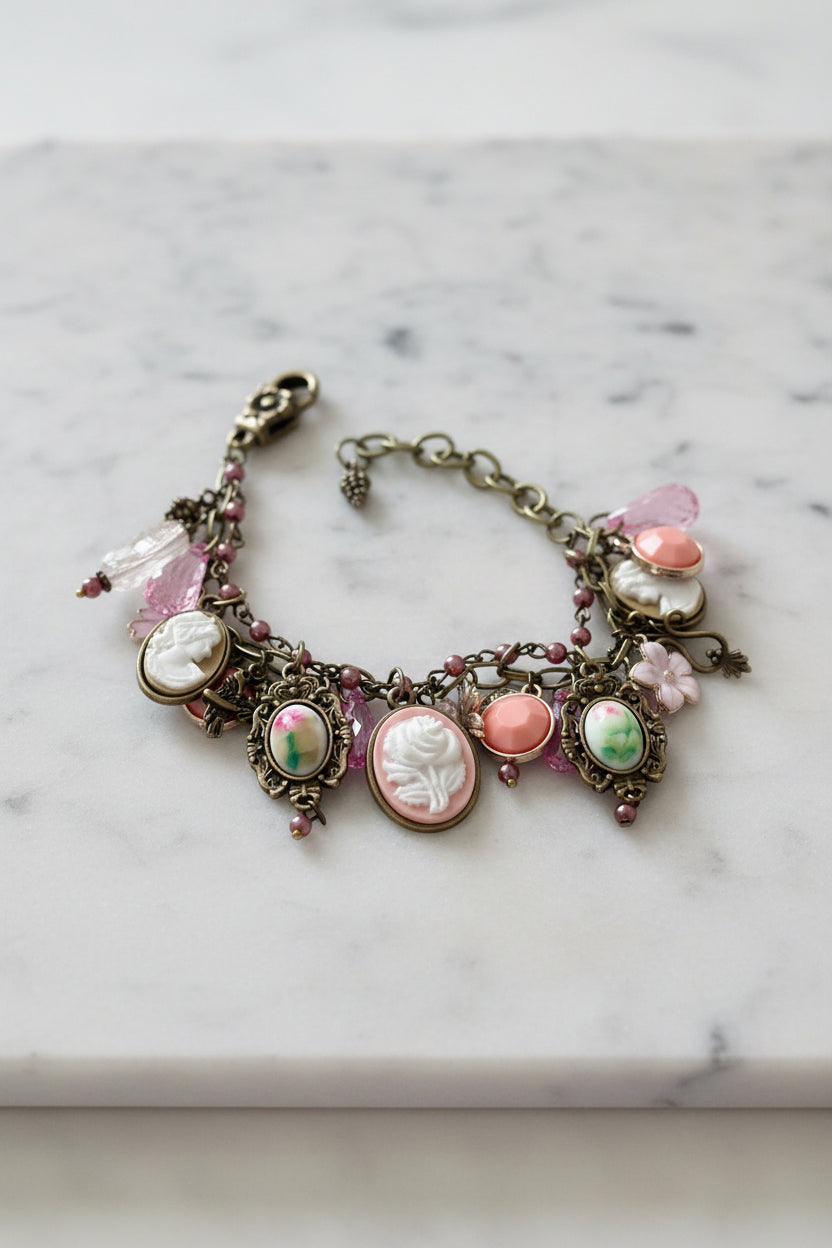 Bracelet -  Victorian-inspired - Cameo Charms - Antique Bronze Plated Alloy
