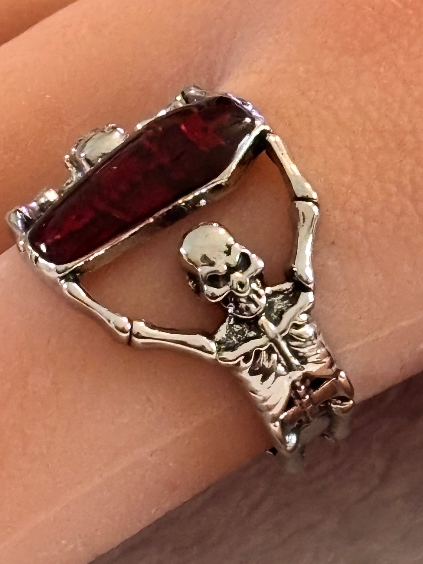 Ruby Coffin Skull Ring - Size 11