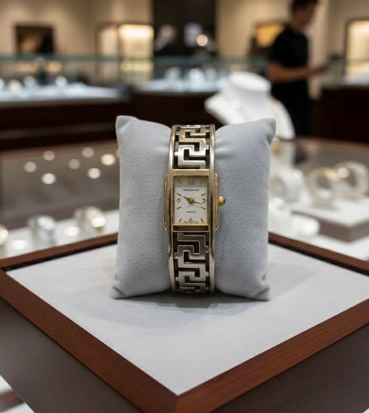 Watch - Vintage Harvé Benard Two-Tone Greek Key Bangle