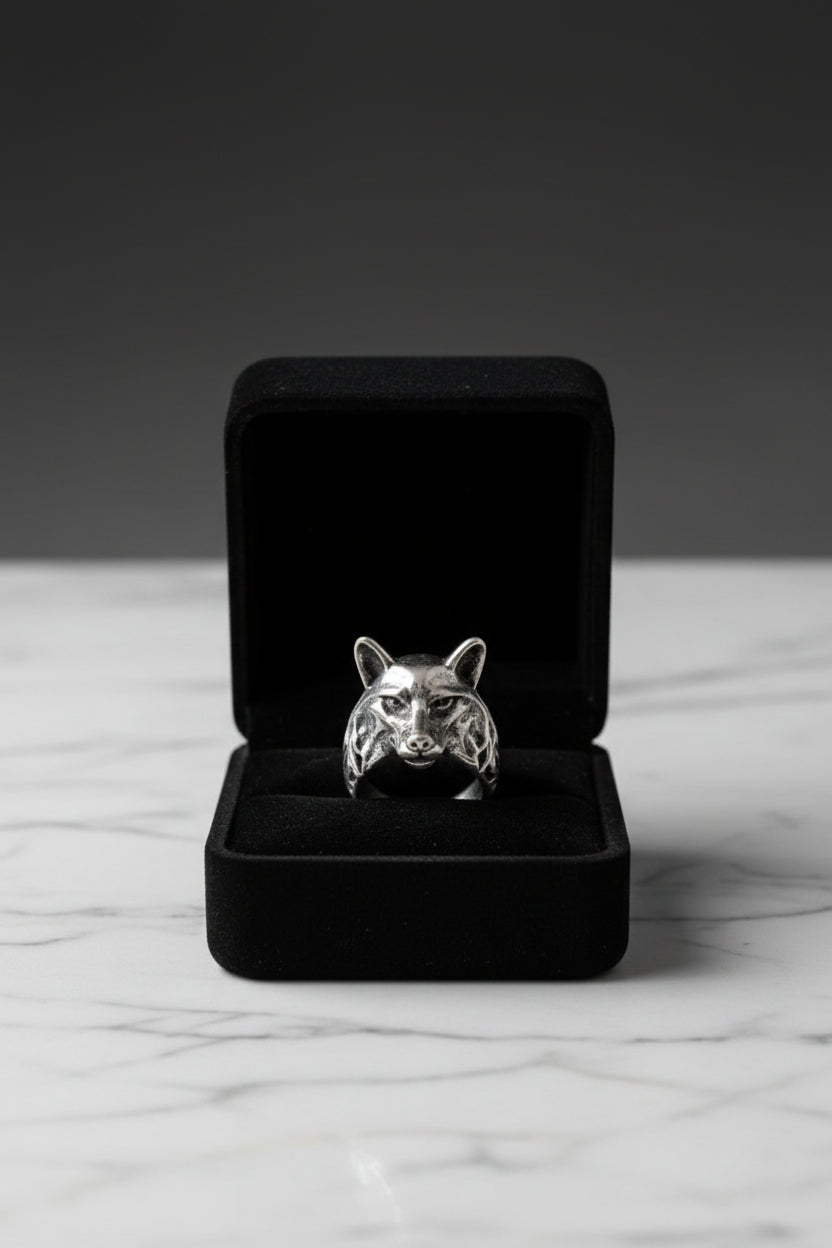 Ring - Silver Tone Wolf Head - Size 12.5 - #1062