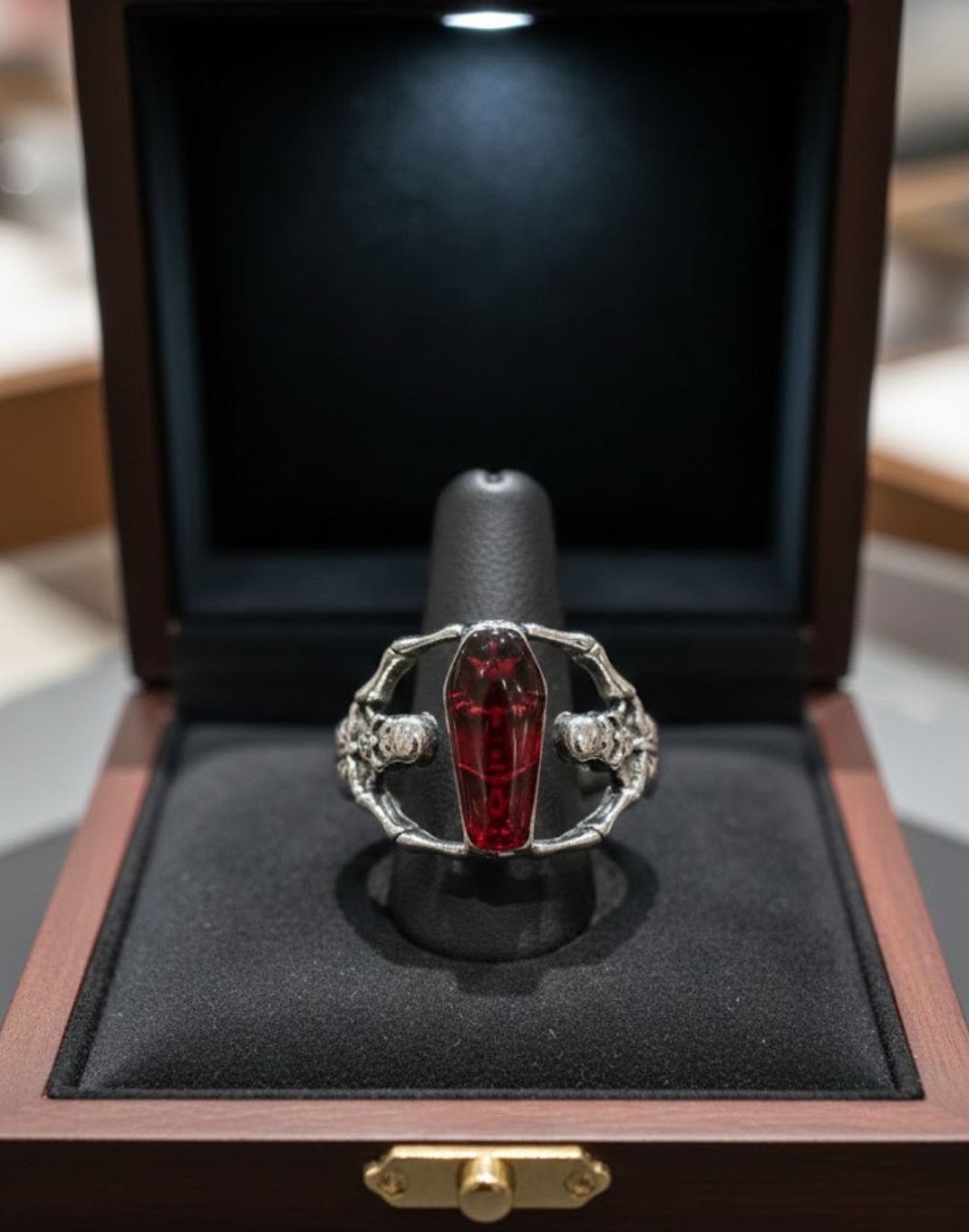 Ruby Coffin Skull Ring - Size 11