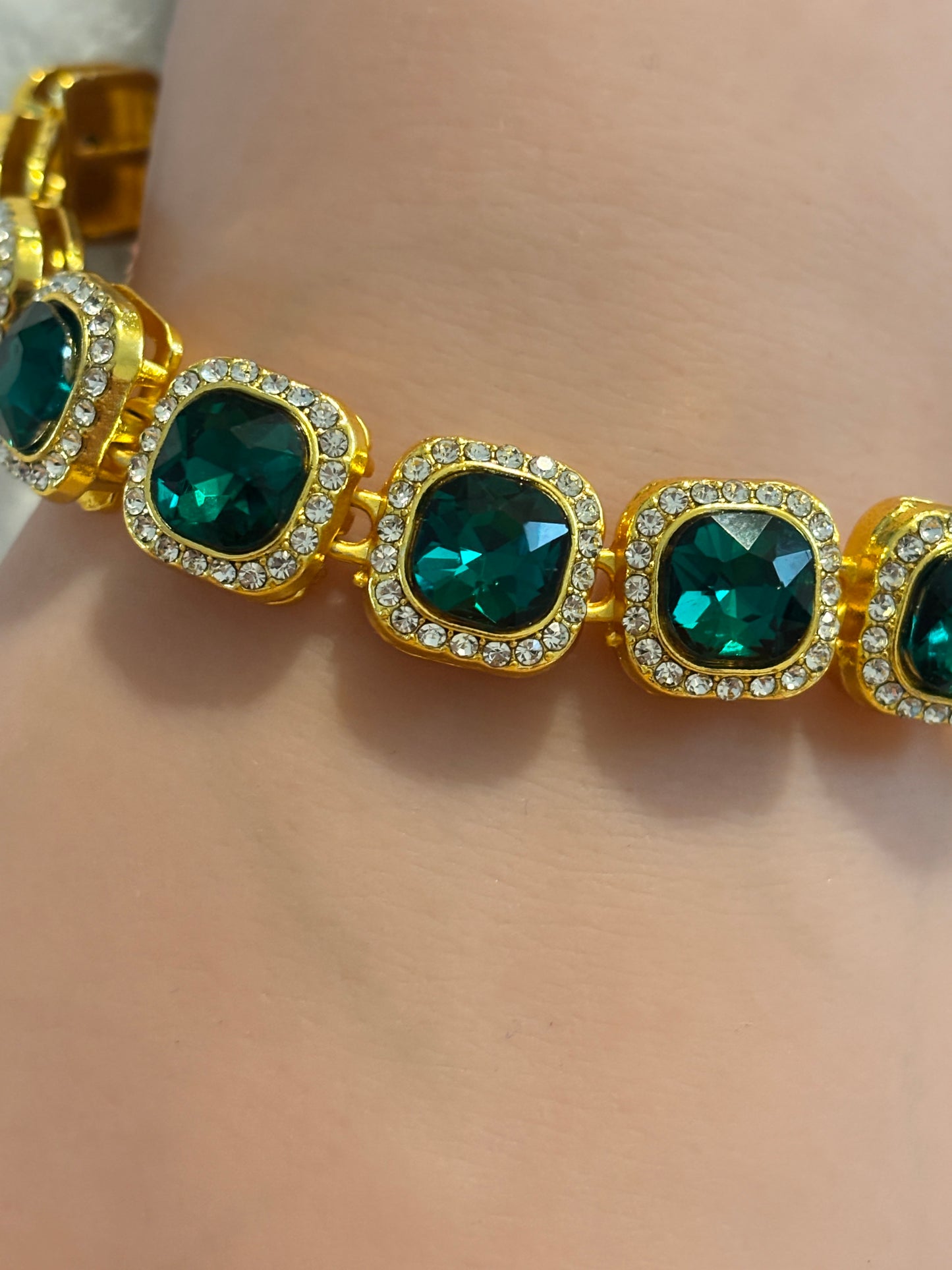 Emerald Envy - Emerald Green Crystal Rhinestone Bracelet - 8"