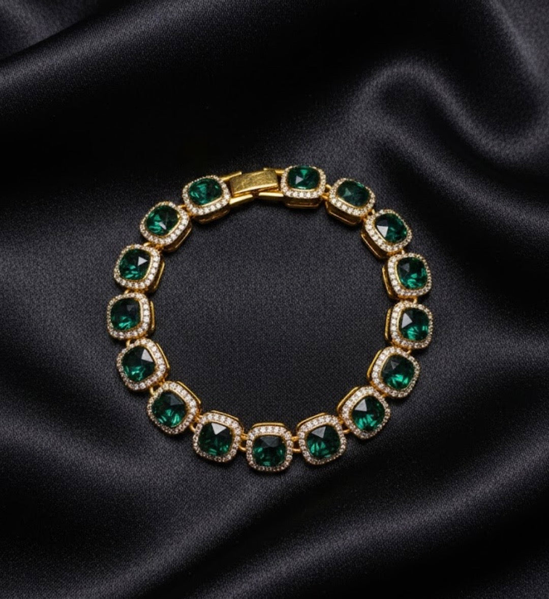 Emerald Envy - Emerald Green Crystal Rhinestone Bracelet - 8"