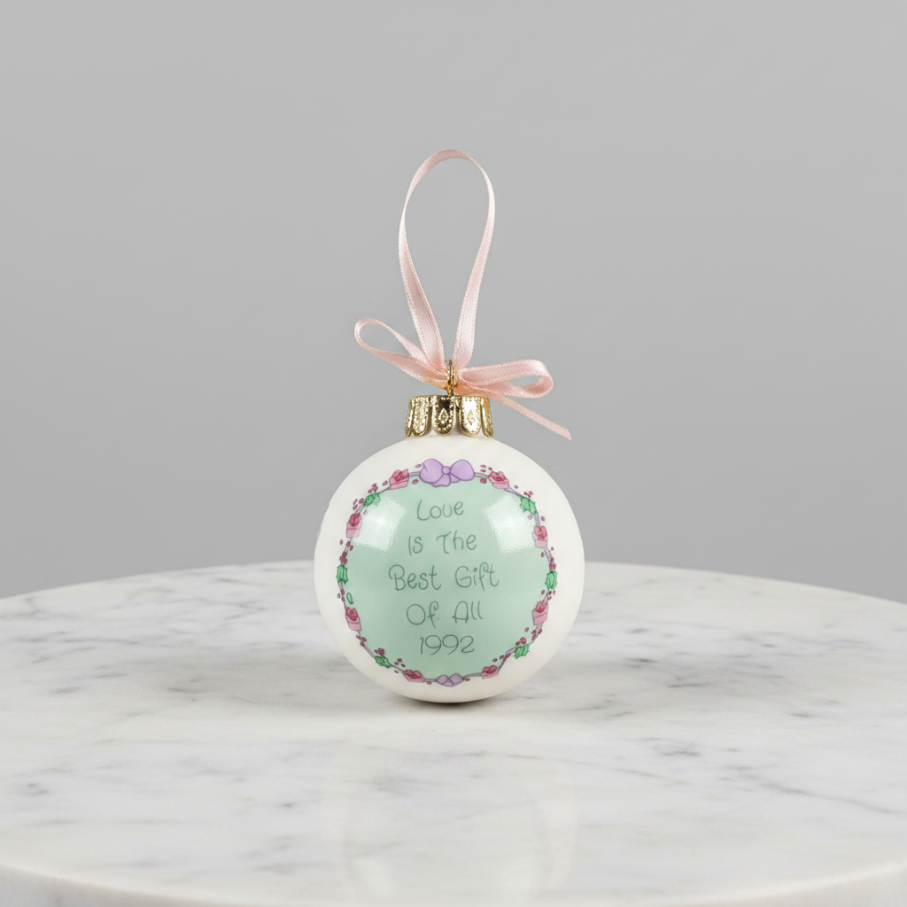 Porcelain Ball Ornament - Precious Moments - 1992 - Love is the Best Gift of All
