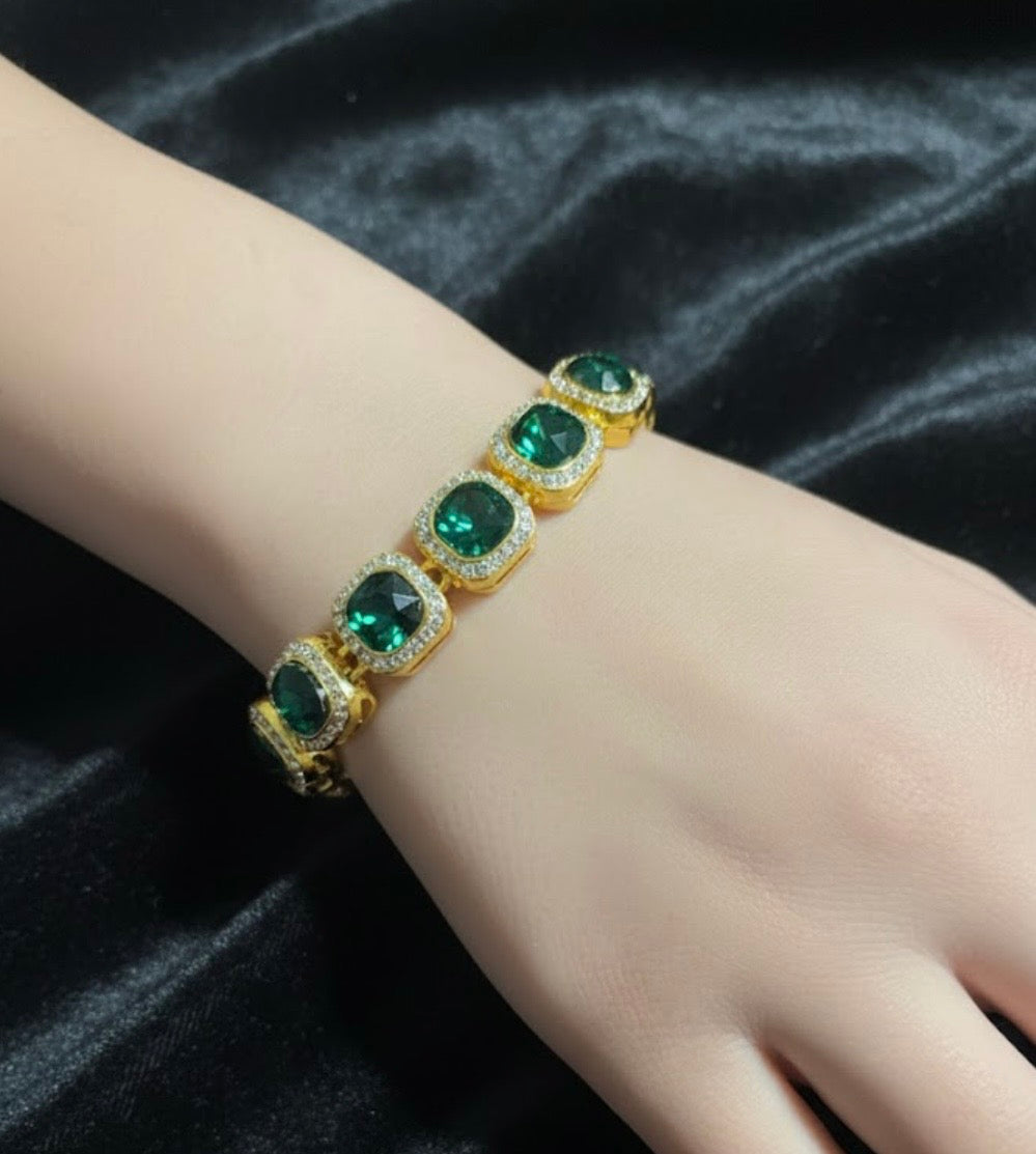 Emerald Envy - Emerald Green Crystal Rhinestone Bracelet - 8"