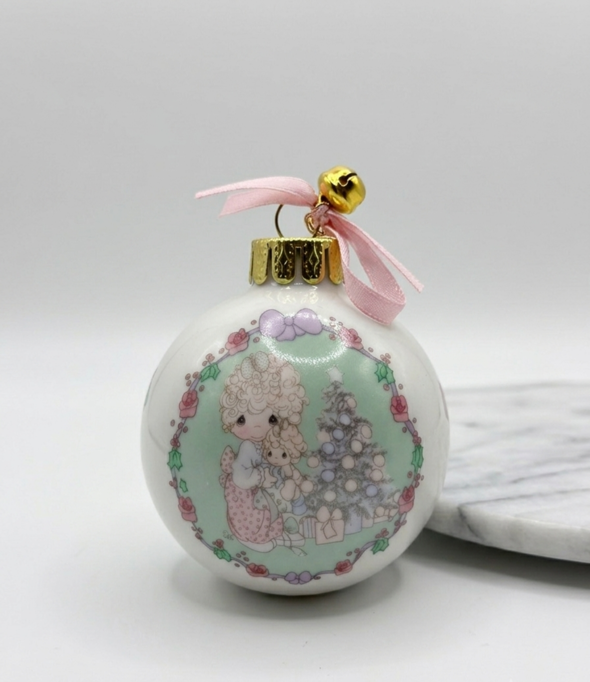 Porcelain Ball Ornament - Precious Moments - 1992 - Love is the Best Gift of All